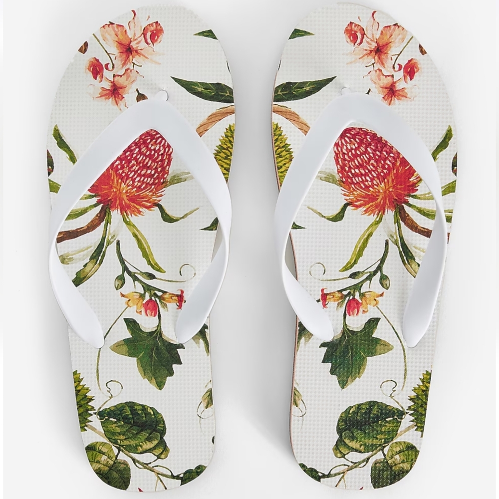 New Express White Floral Flip Flops